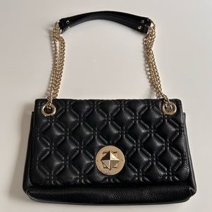 Kate Spade black shoulder quilted chain strap flap bag pink interior